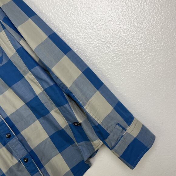 G-Star RAW Shirt Mens XL Blue Gray Plaid Button Up Western Pearl Snap Denim - Picture 6 of 12